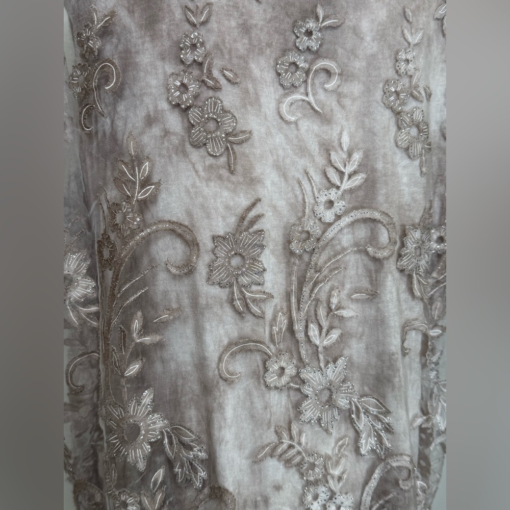 Angela Mara Sheer Floral Appliqué Top Soft Fabric Made In Italy Women’s Large - Picture 11 of 13
